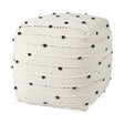 Mercana Amaira 16.0L x 16.0W x 16.0H Cream/Black/White patterned Wool and Cotton Pouf