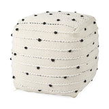 Mercana Amaira 16.0L x 16.0W x 16.0H Cream/Black/White patterned Wool and Cotton Pouf