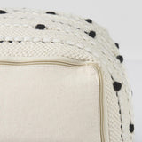 Mercana Amaira 16.0L x 16.0W x 16.0H Cream/Black/White patterned Wool and Cotton Pouf
