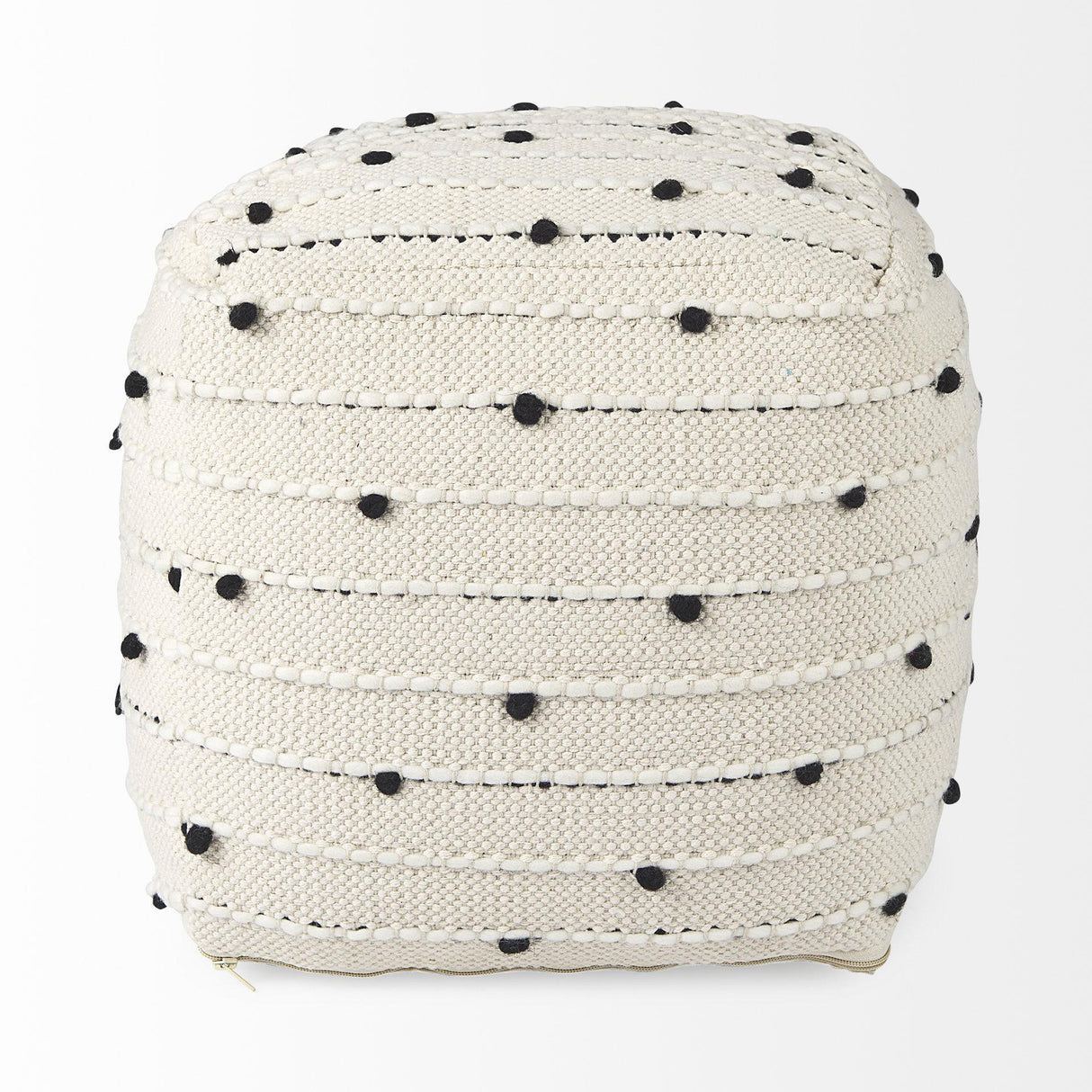 Mercana Amaira 16.0L x 16.0W x 16.0H Cream/Black/White patterned Wool and Cotton Pouf