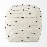 Mercana Amaira 16.0L x 16.0W x 16.0H Cream/Black/White patterned Wool and Cotton Pouf