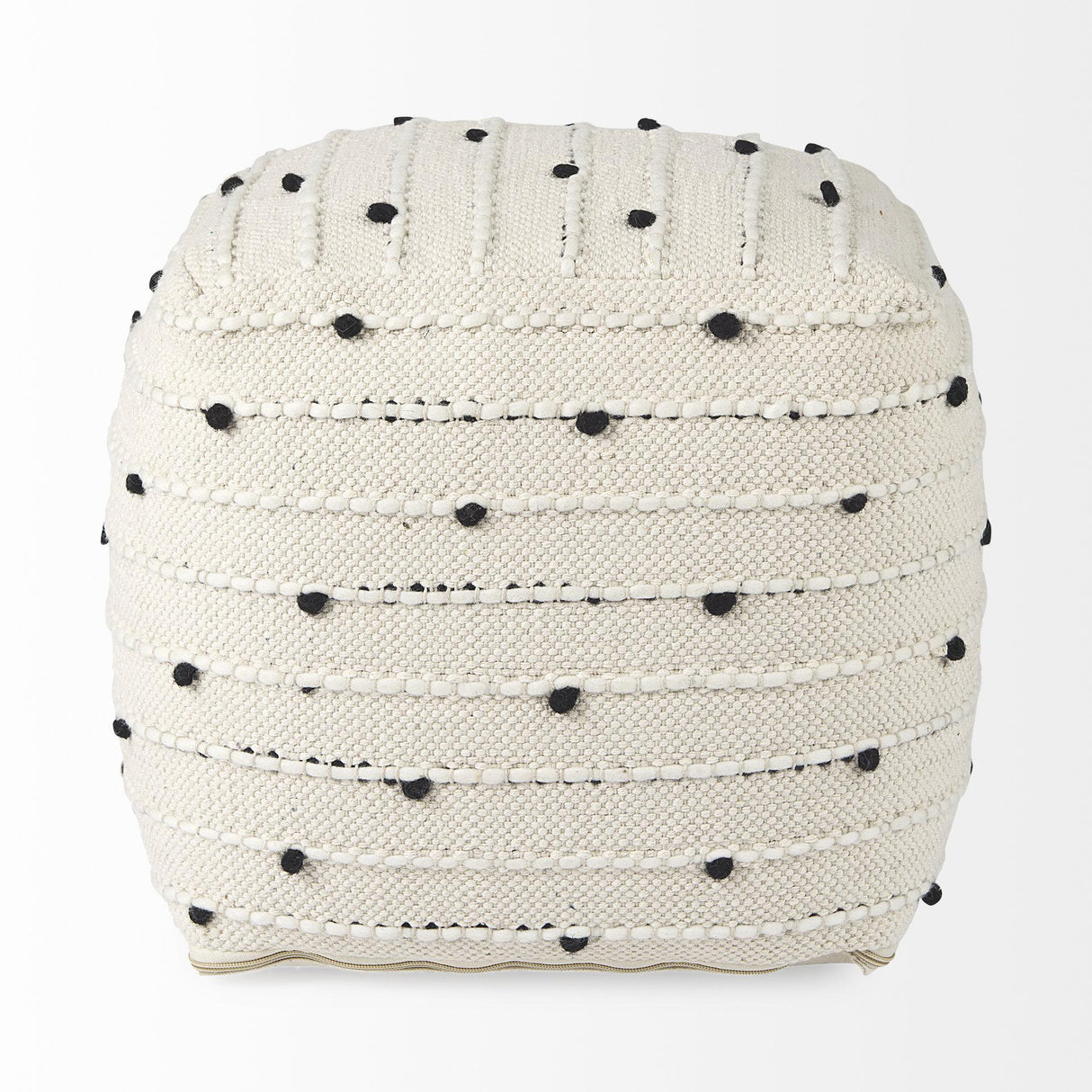 Mercana Amaira 16.0L x 16.0W x 16.0H Cream/Black/White patterned Wool and Cotton Pouf