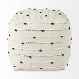 Mercana Amaira 16.0L x 16.0W x 16.0H Cream/Black/White patterned Wool and Cotton Pouf