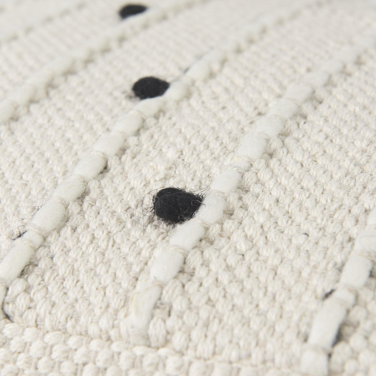 Mercana Amaira 16.0L x 16.0W x 16.0H Cream/Black/White patterned Wool and Cotton Pouf