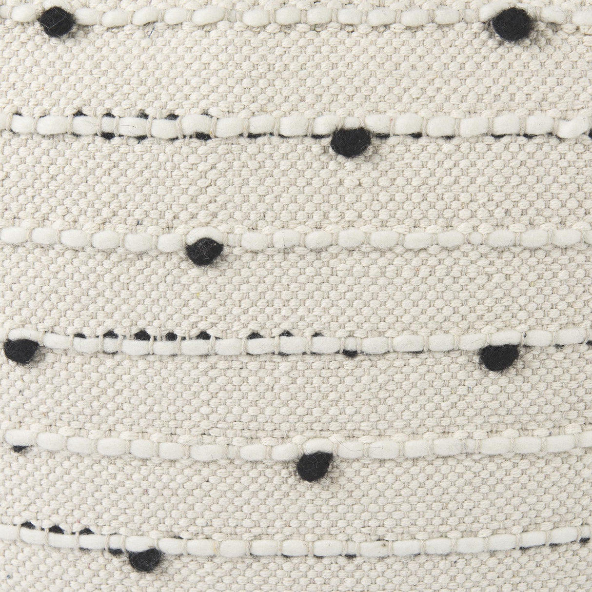 Mercana Amaira 16.0L x 16.0W x 16.0H Cream/Black/White patterned Wool and Cotton Pouf