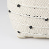 Mercana Amaira 16.0L x 16.0W x 16.0H Cream/Black/White patterned Wool and Cotton Pouf
