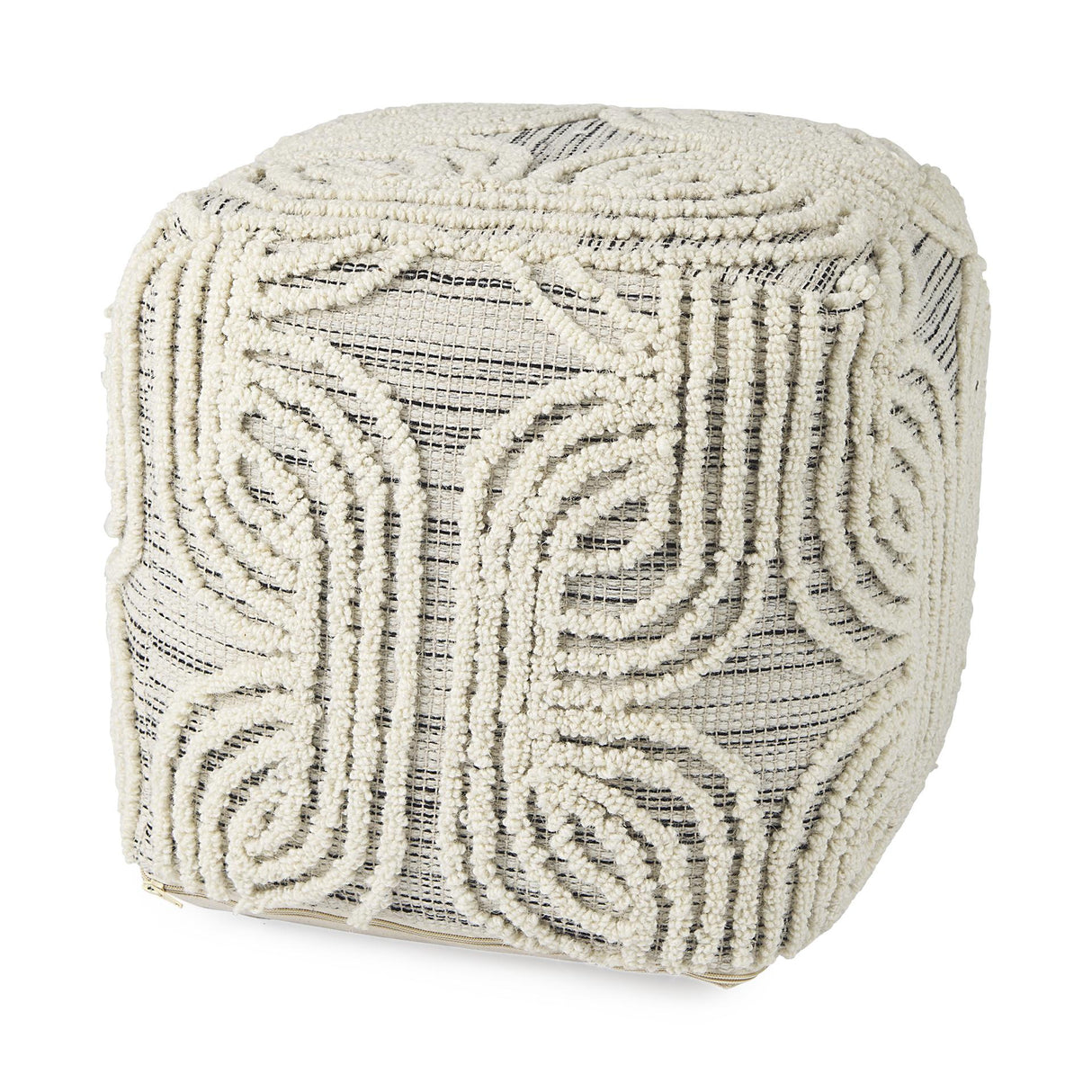 Mercana Amaya 16.0L x 16.0W x 16.0H Cream/Black/Gray Wool and Cotton Pouf