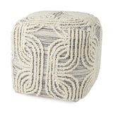 Mercana Amaya 16.0L x 16.0W x 16.0H Cream/Black/Gray Wool and Cotton Pouf