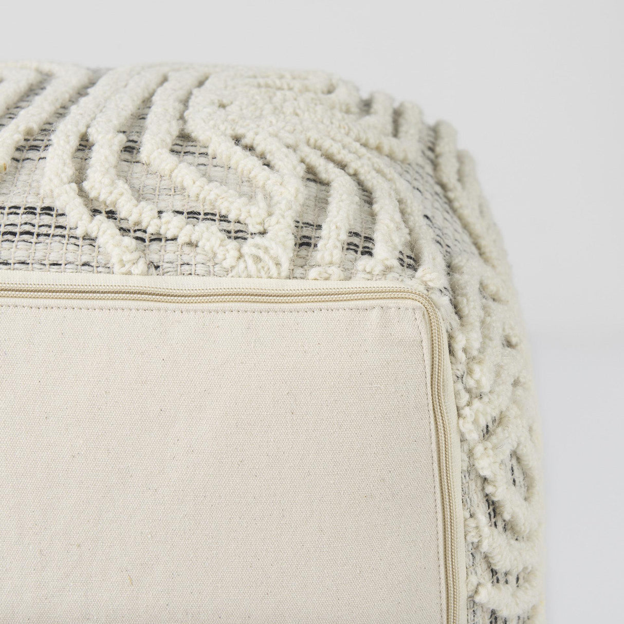 Mercana Amaya 16.0L x 16.0W x 16.0H Cream/Black/Gray Wool and Cotton Pouf