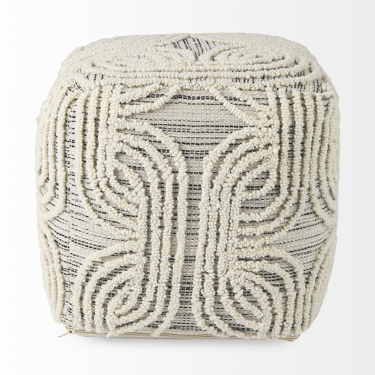 Mercana Amaya 16.0L x 16.0W x 16.0H Cream/Black/Gray Wool and Cotton Pouf