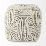 Mercana Amaya 16.0L x 16.0W x 16.0H Cream/Black/Gray Wool and Cotton Pouf