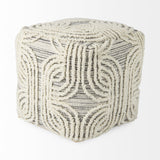 Mercana Amaya 16.0L x 16.0W x 16.0H Cream/Black/Gray Wool and Cotton Pouf