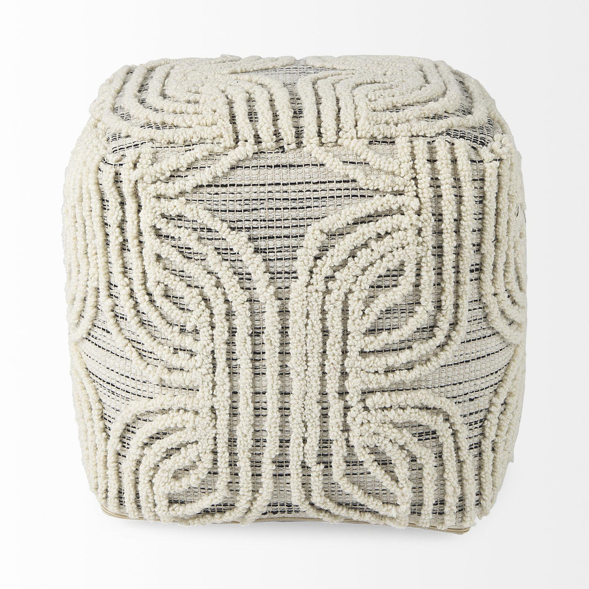 Mercana Amaya 16.0L x 16.0W x 16.0H Cream/Black/Gray Wool and Cotton Pouf