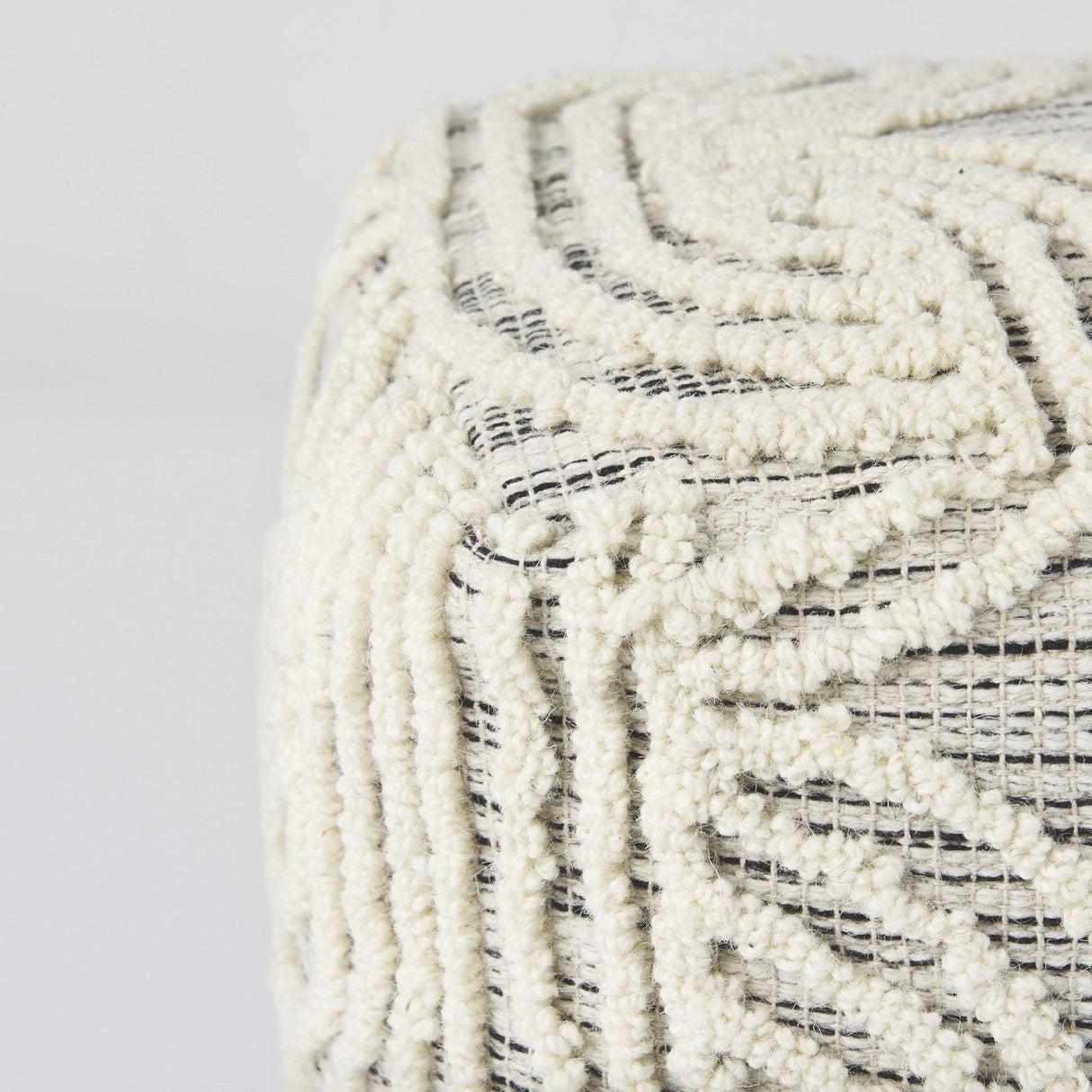 Mercana Amaya 16.0L x 16.0W x 16.0H Cream/Black/Gray Wool and Cotton Pouf