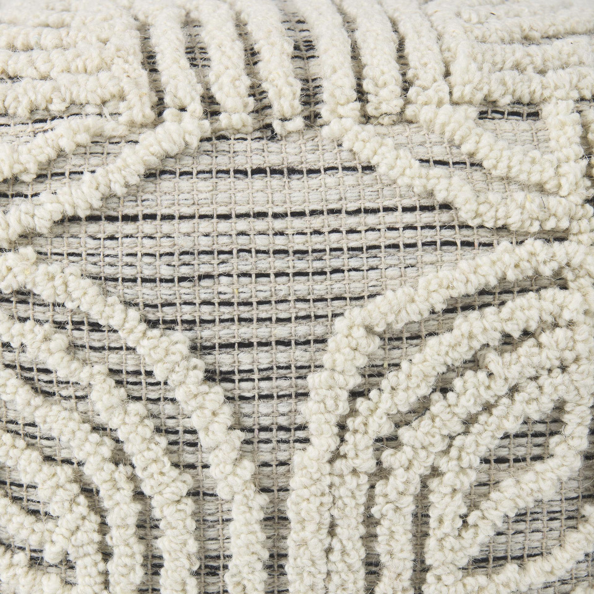 Mercana Amaya 16.0L x 16.0W x 16.0H Cream/Black/Gray Wool and Cotton Pouf