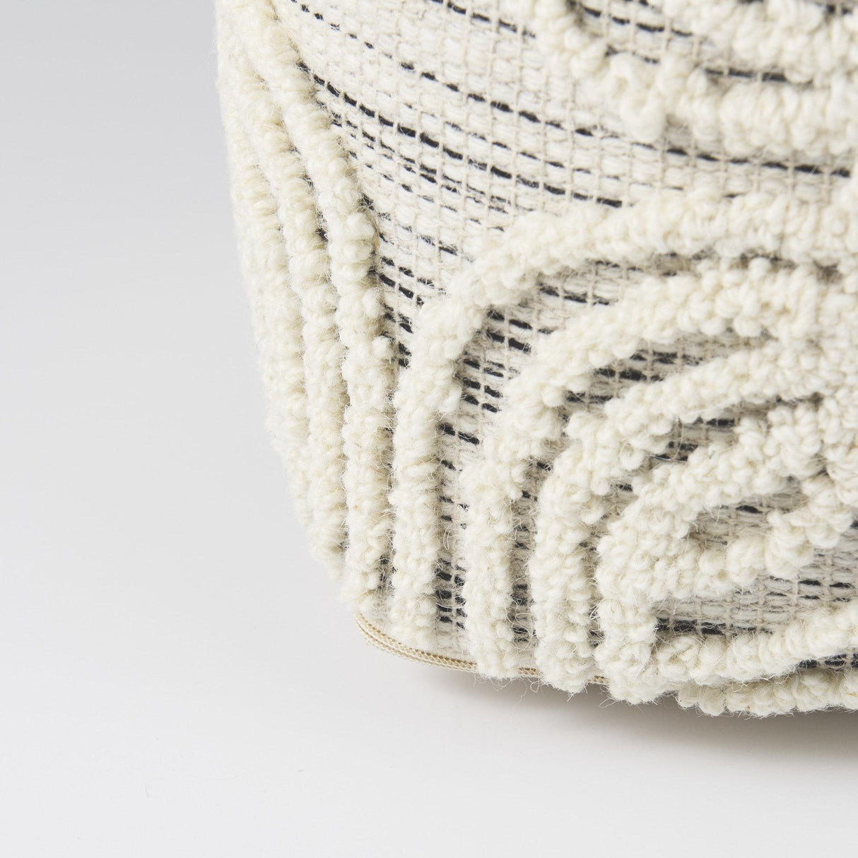 Mercana Amaya 16.0L x 16.0W x 16.0H Cream/Black/Gray Wool and Cotton Pouf