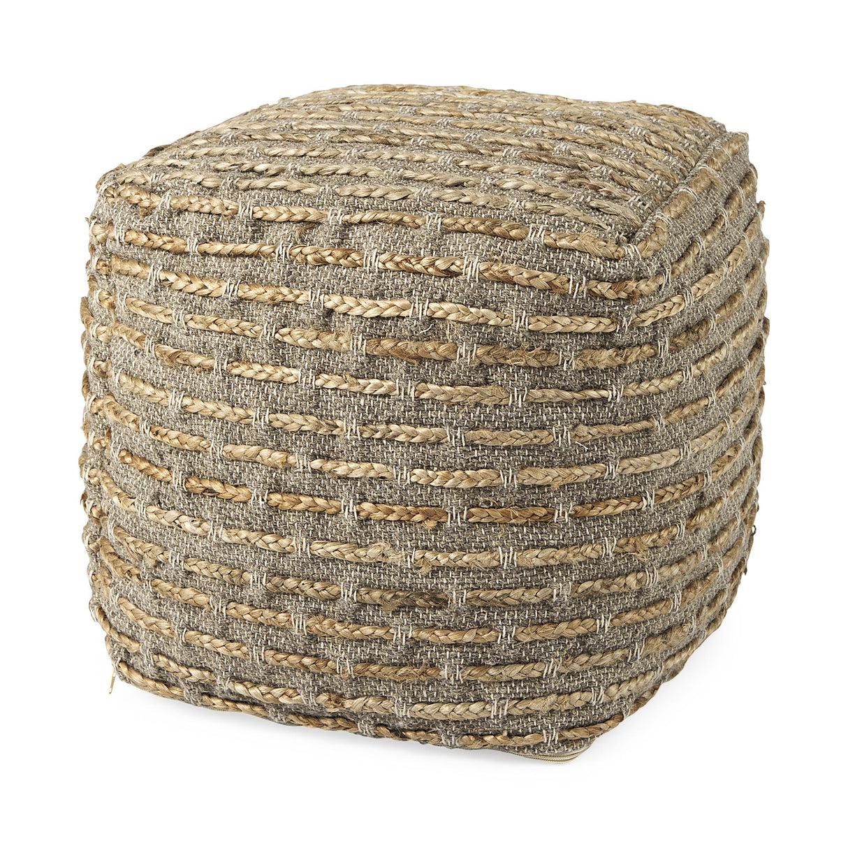 Mercana Binita 16.0L x 16.0W x 16.0H Gray/Brown Hemp Wool and Cotton Pouf
