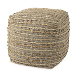 Mercana Binita 16.0L x 16.0W x 16.0H Gray/Brown Hemp Wool and Cotton Pouf