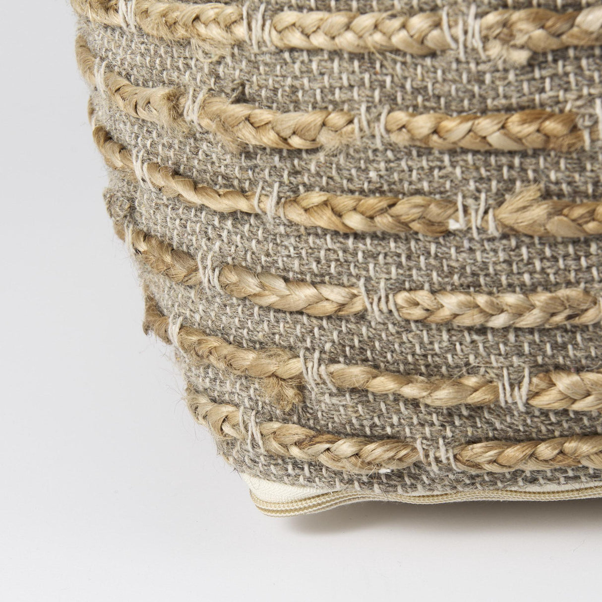 Mercana Binita 16.0L x 16.0W x 16.0H Gray/Brown Hemp Wool and Cotton Pouf