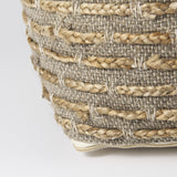 Mercana Binita 16.0L x 16.0W x 16.0H Gray/Brown Hemp Wool and Cotton Pouf