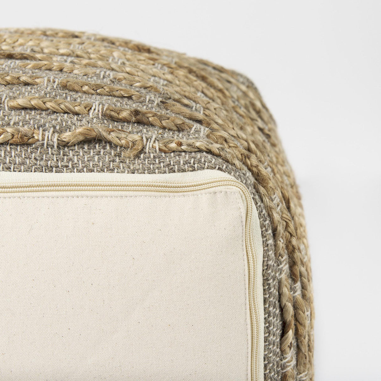 Mercana Binita 16.0L x 16.0W x 16.0H Gray/Brown Hemp Wool and Cotton Pouf