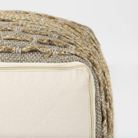 Mercana Binita 16.0L x 16.0W x 16.0H Gray/Brown Hemp Wool and Cotton Pouf