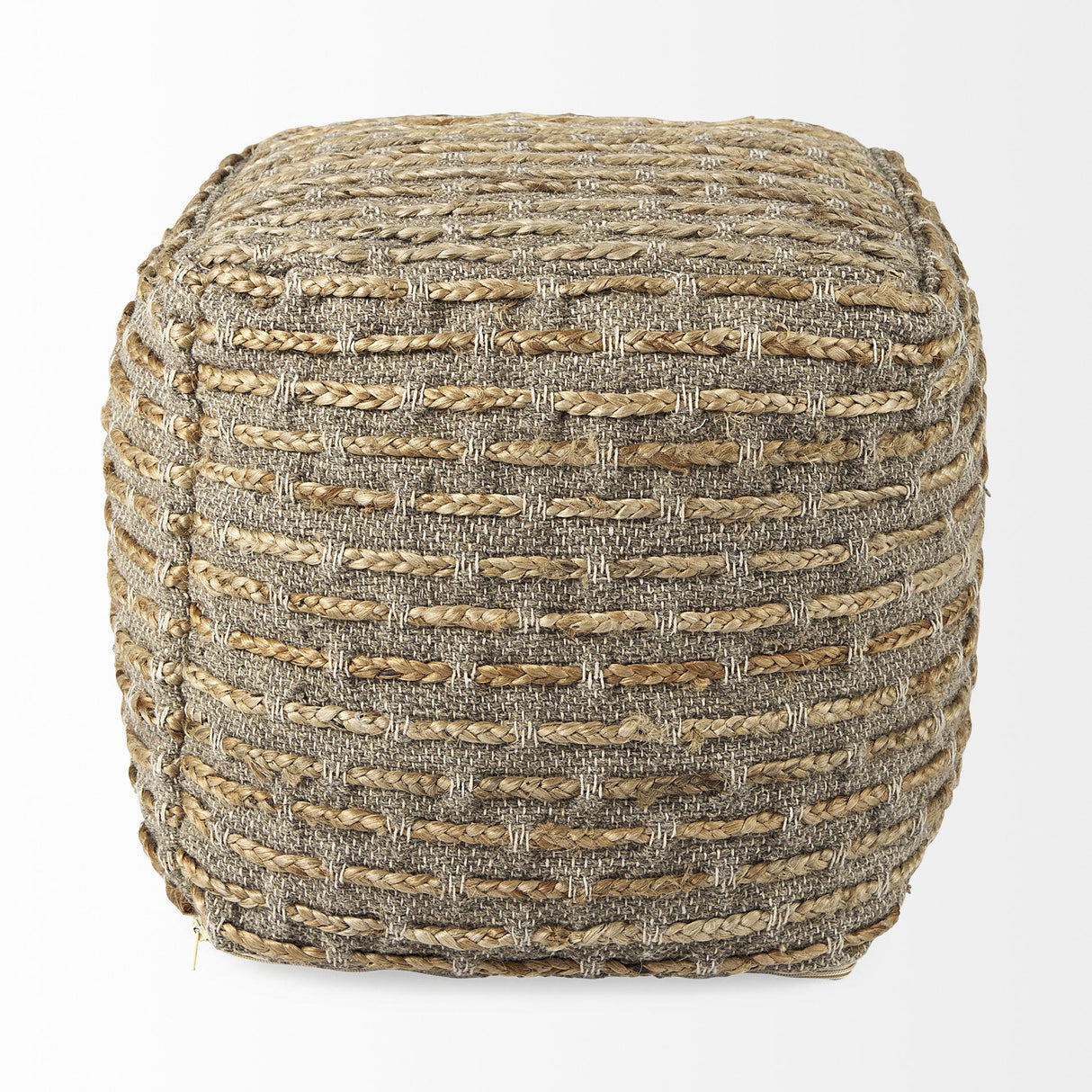 Mercana Binita 16.0L x 16.0W x 16.0H Gray/Brown Hemp Wool and Cotton Pouf