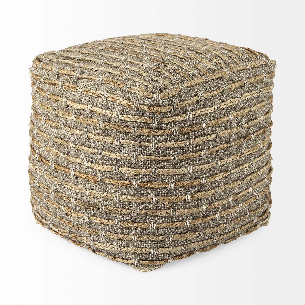 Mercana Binita 16.0L x 16.0W x 16.0H Gray/Brown Hemp Wool and Cotton Pouf