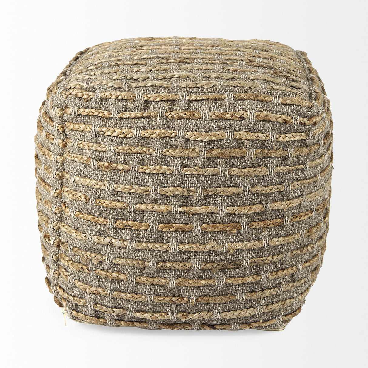 Mercana Binita 16.0L x 16.0W x 16.0H Gray/Brown Hemp Wool and Cotton Pouf
