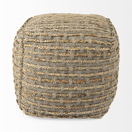 Mercana Binita 16.0L x 16.0W x 16.0H Gray/Brown Hemp Wool and Cotton Pouf