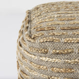 Mercana Binita 16.0L x 16.0W x 16.0H Gray/Brown Hemp Wool and Cotton Pouf