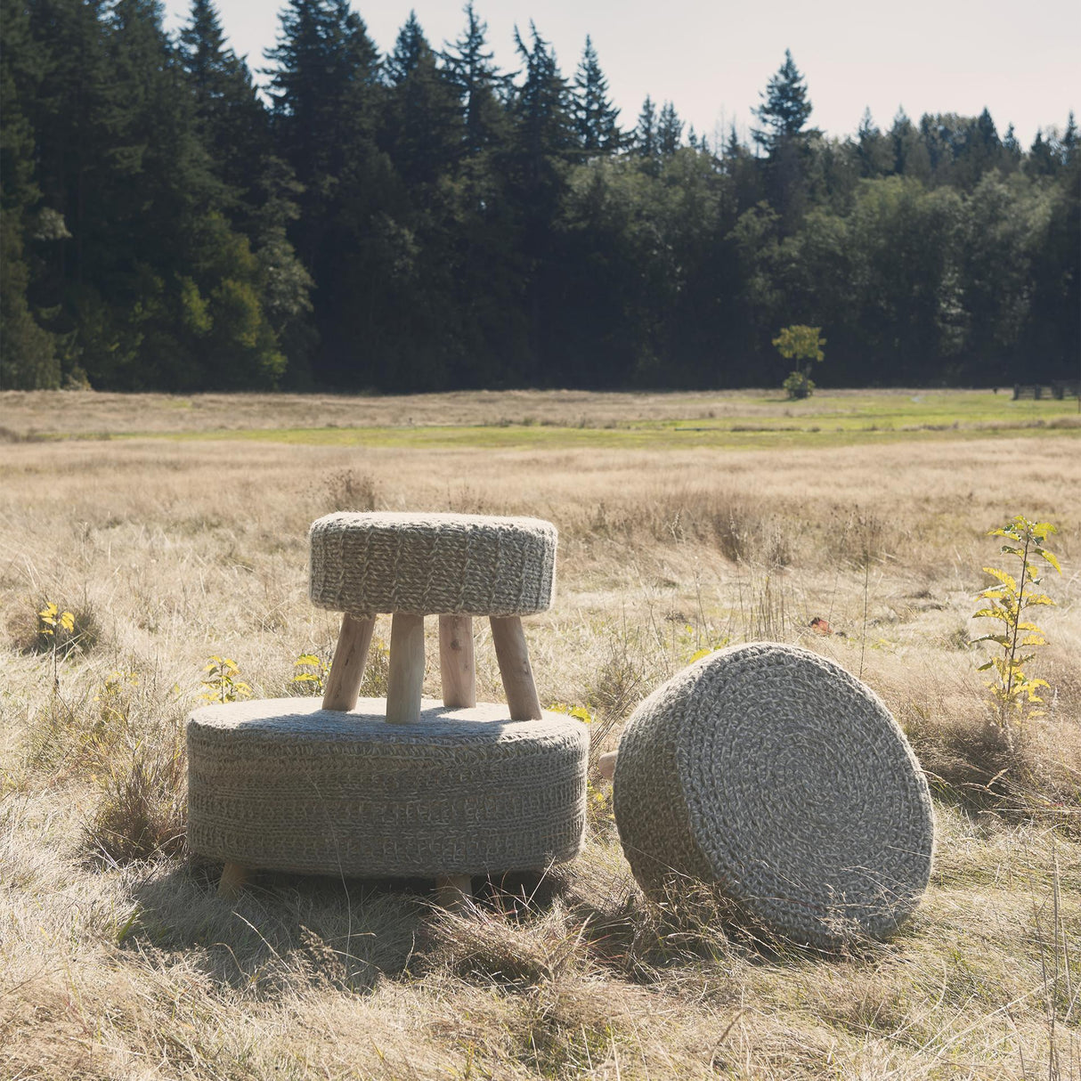 Mercana Bina 24.0L x 24.0W x 14.0H Light Gray 4 Legged Wool Stool
