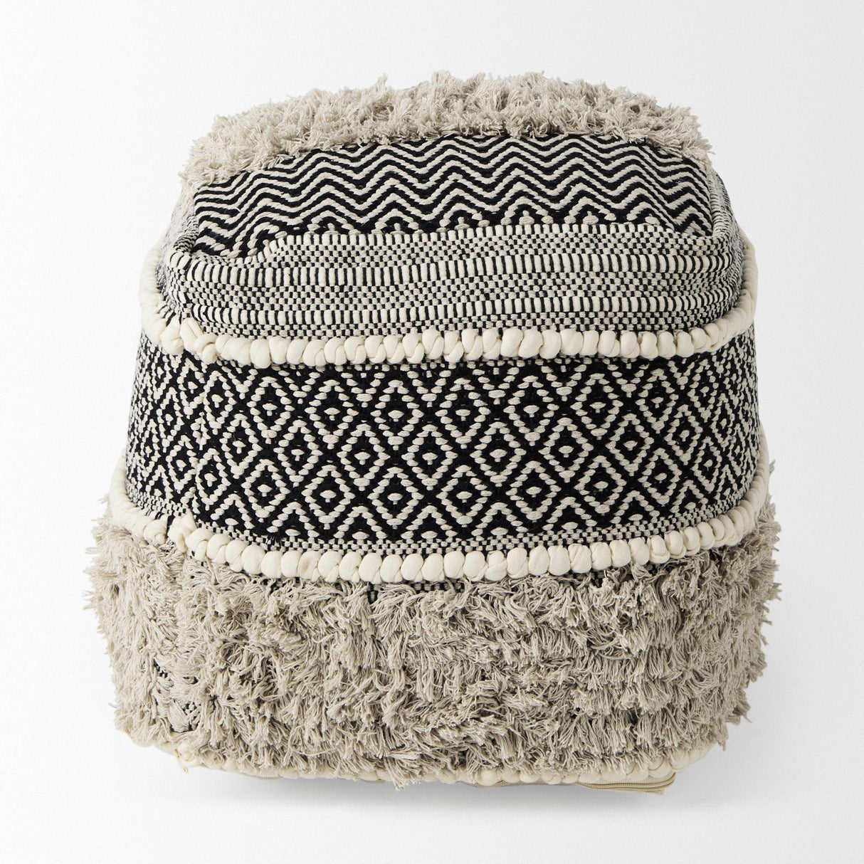 Mercana Darika 16.0L x 16.0W x 16.0H Black/White/Gray Cotton Pouf