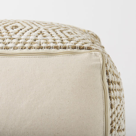 Mercana Ekani 16.0L x 16.0W x 16.0H Cream/Beige Cotton Pouf