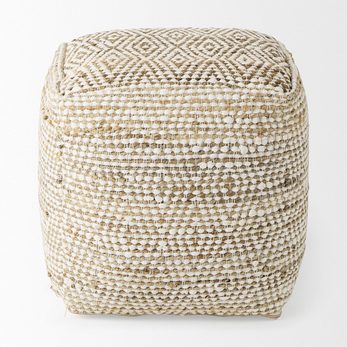 Mercana Ekani 16.0L x 16.0W x 16.0H Cream/Beige Cotton Pouf