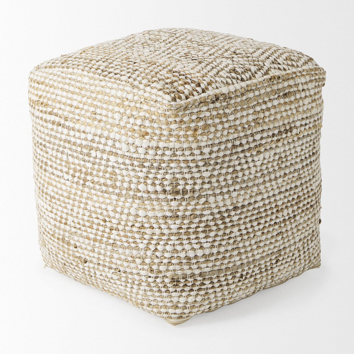 Mercana Ekani 16.0L x 16.0W x 16.0H Cream/Beige Cotton Pouf