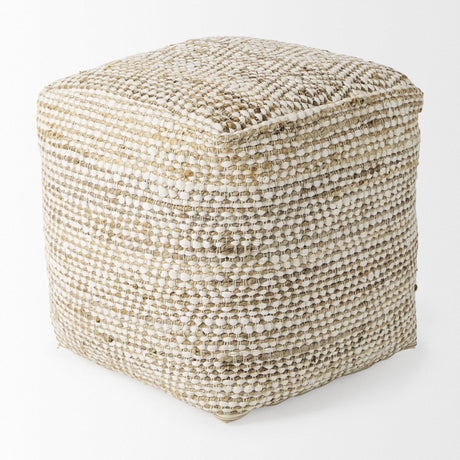 Mercana Ekani 16.0L x 16.0W x 16.0H Cream/Beige Cotton Pouf
