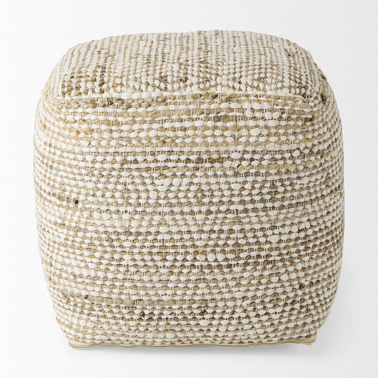 Mercana Ekani 16.0L x 16.0W x 16.0H Cream/Beige Cotton Pouf