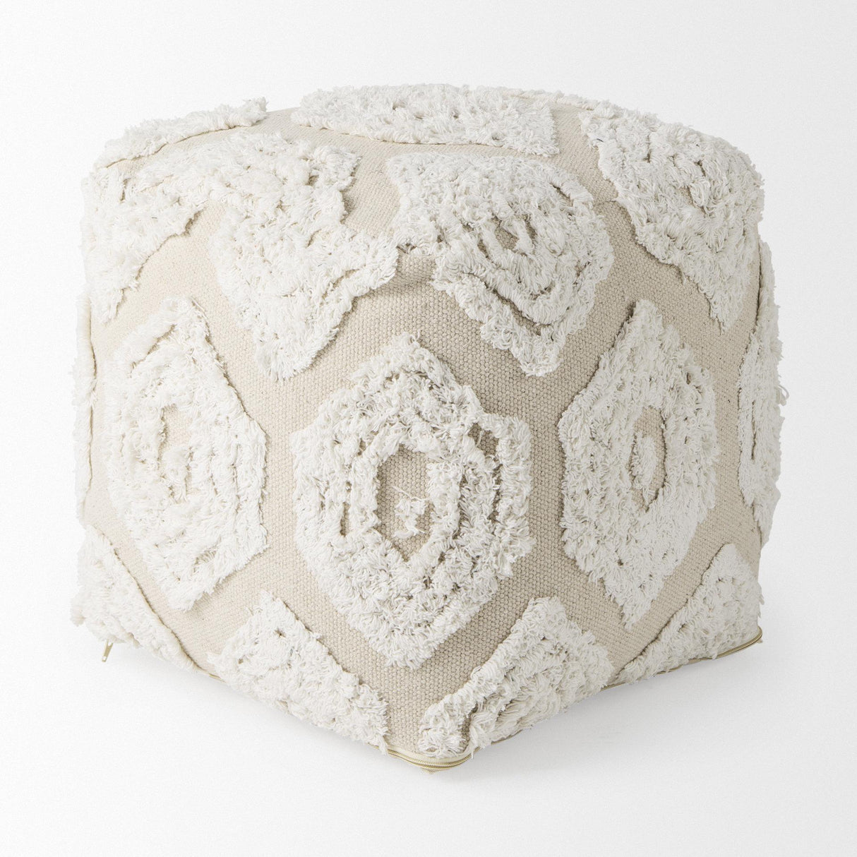 Mercana Ekanta 16.0L x 16.0W x 16.0H Cream/Beige Patterned Cotton Pouf