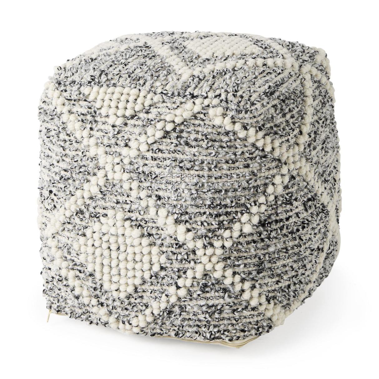 Mercana Ekiya 16.0L x 16.0W x 16.0H Black/White Yarn and Wool Patterened Pouf