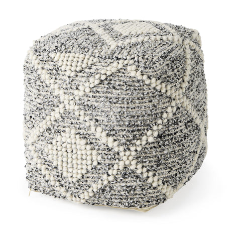 Mercana Ekiya 16.0L x 16.0W x 16.0H Black/White Yarn and Wool Patterened Pouf