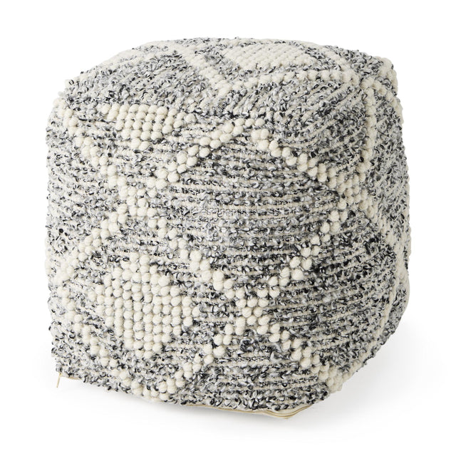 Mercana Ekiya 16.0L x 16.0W x 16.0H Black/White Yarn and Wool Patterened Pouf