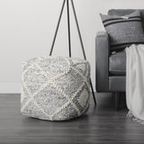 Mercana Ekiya 16.0L x 16.0W x 16.0H Black/White Yarn and Wool Patterened Pouf