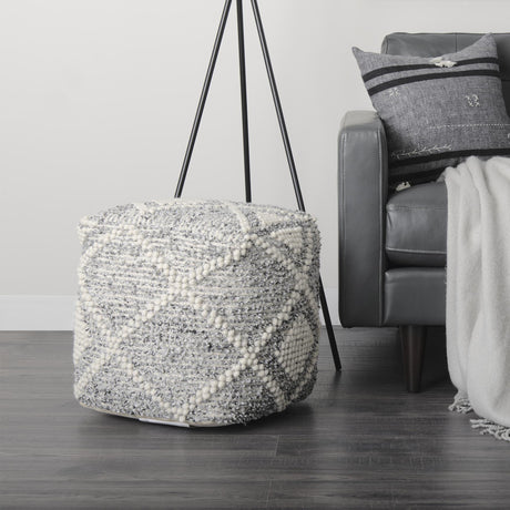 Mercana Ekiya 16.0L x 16.0W x 16.0H Black/White Yarn and Wool Patterened Pouf