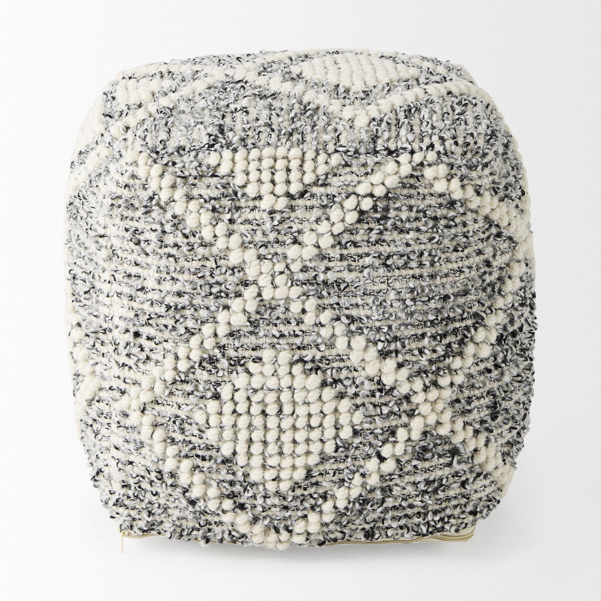 Mercana Ekiya 16.0L x 16.0W x 16.0H Black/White Yarn and Wool Patterened Pouf