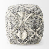 Mercana Ekiya 16.0L x 16.0W x 16.0H Black/White Yarn and Wool Patterened Pouf
