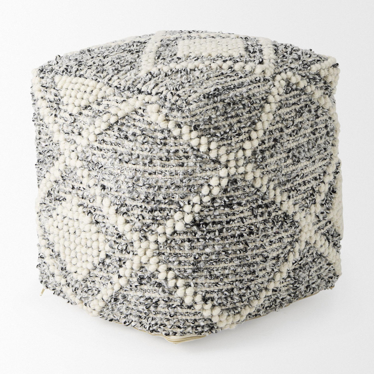 Mercana Ekiya 16.0L x 16.0W x 16.0H Black/White Yarn and Wool Patterened Pouf