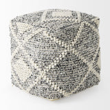 Mercana Ekiya 16.0L x 16.0W x 16.0H Black/White Yarn and Wool Patterened Pouf