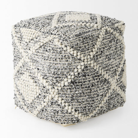Mercana Ekiya 16.0L x 16.0W x 16.0H Black/White Yarn and Wool Patterened Pouf