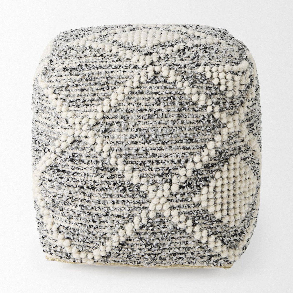 Mercana Ekiya 16.0L x 16.0W x 16.0H Black/White Yarn and Wool Patterened Pouf
